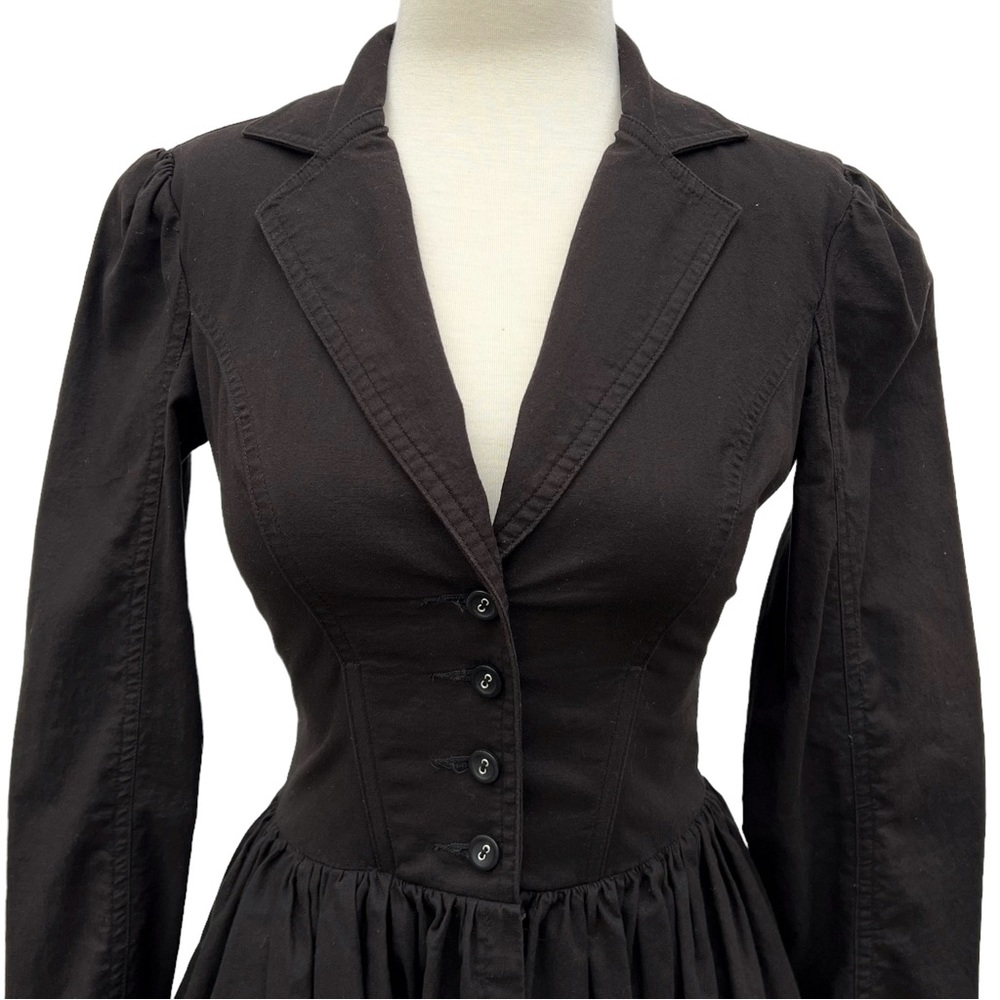 Betsey Johnson Black Cotton Corset Back Button Up Gothic Victorian Blouse - Picture 4 of 9